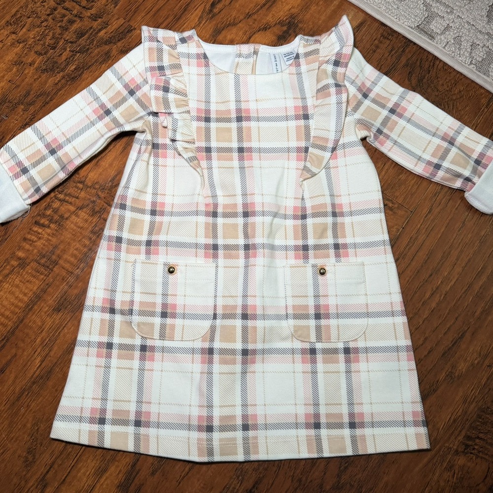 Janie&Jack Plaid Jacquard Dress beige pink holiday party dress photoshoot